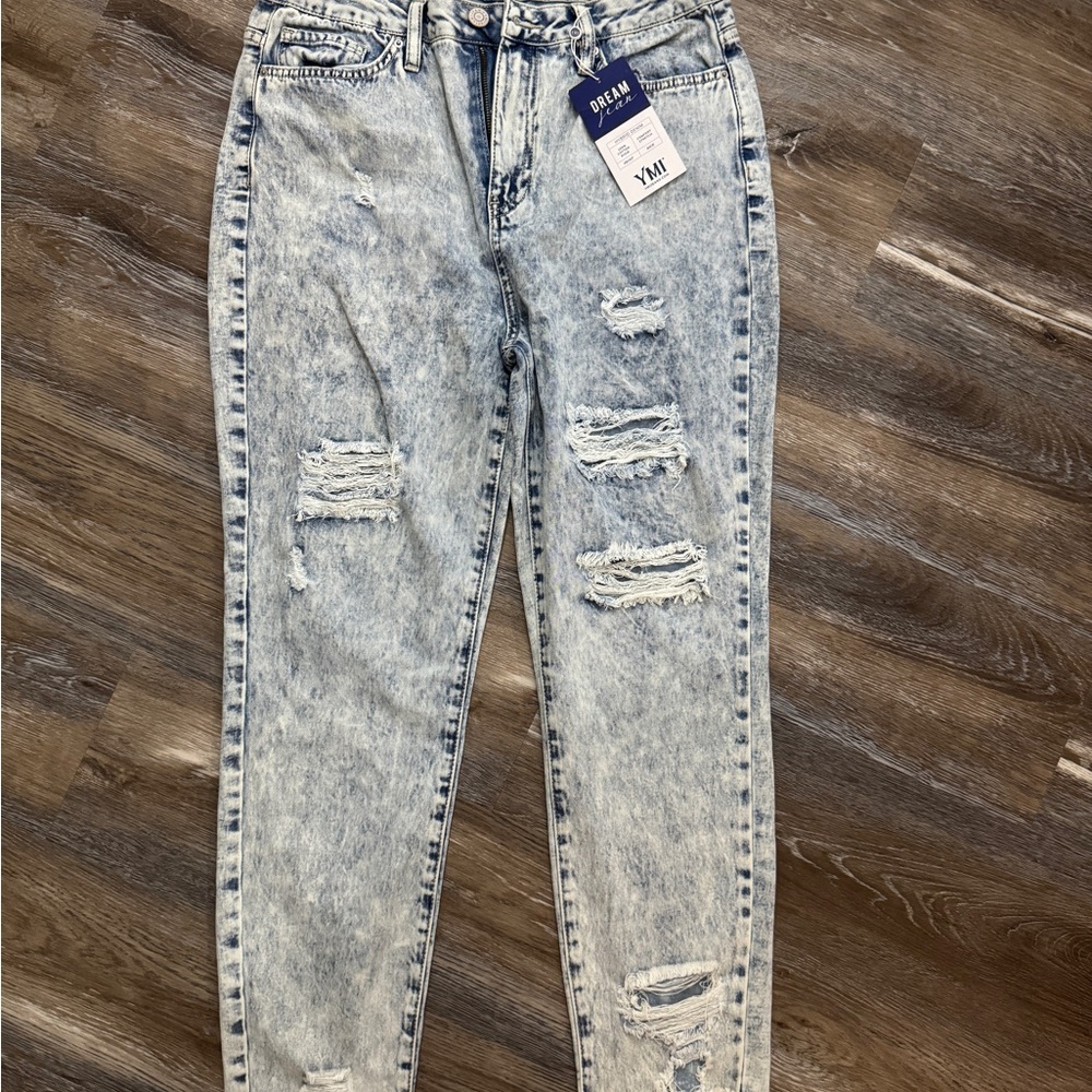 YMI Women's Distressed Light Gray Boyfriend Jeans